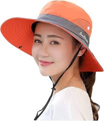 Buy Women's Outdoor UV Protection Foldable Mesh Wide Brim Beach Fishing Hat  (X-Orange) at Amazon.in