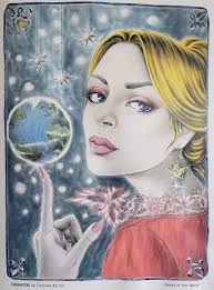 Prismacolor pencil artwork of a fairy under stars