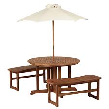 Outsunny 4 Piece Kids Outdoor Patio Table And Bench Set Acacia Wood With Umbrella Walmart Com In 2020 Round Outdoor Dining Table Outdoor Dining Table Setting Kids Picnic Table
