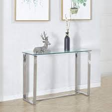 Shop online or visit us today. H4homedirect Tempered Glass Console Table Chrome Legs Contemporary Modern Hallway Furniture Metal Frame Top Clear Living Room Rectangle Hall Table Buy Online In Montenegro At Montenegro Desertcart Com Productid 118314133
