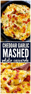 Cheddar Garlic Mashed Potato Casserole Is Loaded With Creamy Mashed Potatoes Mashed Potato Casserole Recipes Potatoe Casserole Recipes Mashed Potato Casserole