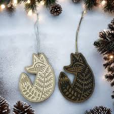 Scandinavian Holiday Wooden Fox Ornament
