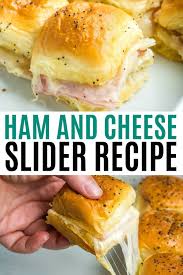 These Easy Ham And Cheese Sliders Are A Combination Of Ham And Swiss Cheese Baked Slider Recipes Ham And Cheese Sliders Hawaiian Sliders Recipes Hawaiian Rolls