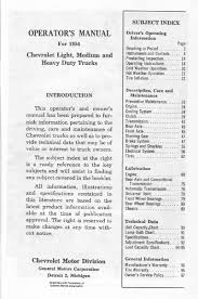 chevy truck 1954 operators manual index