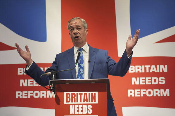 Populist campaigner Nigel Farage makes an about-face and says he will run in the UK election | AP News