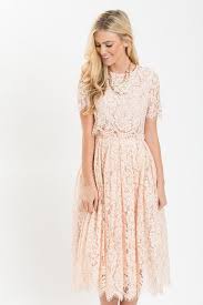 We Finally Found The Dress Of Our Dreams This Short Sleeve Blush Midi Dress Is Flattering Romantic And Blush Midi Dress Lace Midi Dress Pink Lace Midi Dress