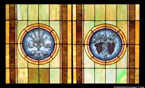 Twp loops and a chain make it ready to hang when it arrives to you. Wheat And Grapes Religious Stained Glass Window
