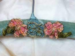 Vintage Hanger Edwardian Velvet Aqua Silk Flowers Millinery Ribbon Downtown Abbey Wedding 1920s Hat Stand Silk R Vintage Hangers Handmade Hanger Fabric Flowers
