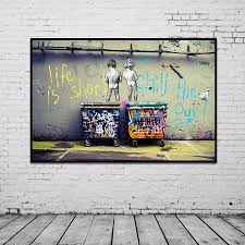 I don't mind graffiti art themed but i had no clue where to start! Banksy Graffiti Art Abstract Canvas Painting Posters And Prints Life Is Short Chill The Duck Out Wall Canvas Art Home Decor Painting Calligraphy Aliexpress