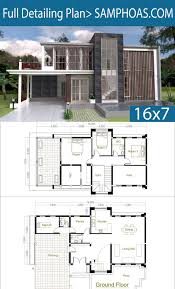 3 Bedrooms Modern Home Plan 7x16m Samphoas Plansearch Big Modern Houses Modern House Floor Plans Modern House Plans