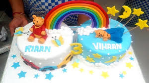 Birthday Cake Design Pictures For Boys Rainbow Twins Teddy Bear Cake Design Kids Birthday Cake Decorating Video Cake Designs Birthday Twin Birthday Cakes Birthday Cake Decorating