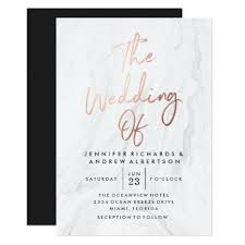 Black And Rose Gold Wedding Invitations Modern White Marble Rose Gold Script Wedding Invitation Zazzle Com Script Wedding Invitations Marble Invitation Wedding Wedding Invitations Boho