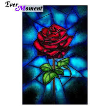 5d Diy Diamond Painting Stained Glass Red Rose Craft Kit Art Stained Diamond Painting Disney Canvas