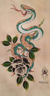Lotus and snake half sleeve by enku shoji. Snake And Rose Japanese Tattoo Art Snake Tattoo Design Japanese Snake Tattoo
