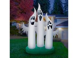 Once you've inflated your decoration, use the included tethers to stake it, following the manufacturer's directions. Holidayana Giant 10 Ft Airblown Halloween Inflatable Ghost Family Inflatable Halloween Decoration With Super Bright Internal Lights Built In Fan And Anchor Ropes Newegg Com