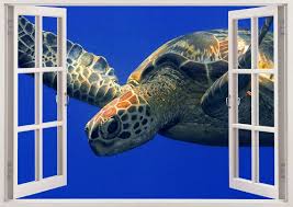 This delightful garden wall art captures a quartet of turtle sea turtle hatchlings finding their bearings in the cool blue waves of the ocean. Green Turtle Wall Sticker 3d Window Decor Turtle Wall Art For Etsy Turtle Wall Art Kids Room Wall Stickers Wall Stickers 3d