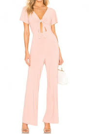 Womens Graceful Sexy Stylish Pink V Neck Hollow Out Tie Front Fitted Jumpsuit For Night Club Beautifulhalo Com