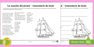 Los géneros literarios son ante todo una clasificación de los diferentes tipos de expresión escrita, además de sus intenciones comunicativas en un contexto histórico, político y social. Comentario De Texto La Cancion Del Pirata Teacher Made