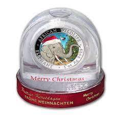 2021 Somalia 1 Oz Silver Elephant Christmas Issue In Snow Globe 2018 Somalia 1 Oz Silver Elephant Christmas Issue In Snow Globe American Heritage Bullion