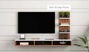 Tv stand wall mount with shelf. Buy Paige Wall Mounted Tv Unit Exotic Teak Finish Online In India Wooden Street