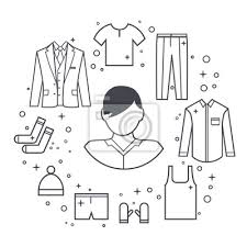 Ils vous apporteront tout au long de l'année technicité et praticité pour vos pratiques sportives ou simplement vos virées en ville. Homme Ligne Vecteur Vetements Ensemble Veste T Shirt Pantalon Autocollants Murales Jean Sous Vetements Plisser Myloview Fr