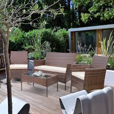 Check out dining sets based on seating capacity and the area of your patio. Walnew 4 Pcs Outdoor Patio Furniture Brown Pe Rattan Wicker Table And Chairs Set Walmart Com Walmart Com