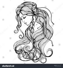Line Art Vector Illustration Of A Beautiful Young Embarrassed Girl With Long Hair Isolated On White Background Line Art Vector Line Art Vector Illustration
