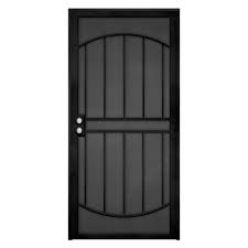Unique Home Designs 36 In X 80 In Arcadamax Black Surface Mount Outswing Steel Security Door With Perforated Metal Screen Idr06400364002 The Home Depot Steel Security Doors Metal Screen Security Door