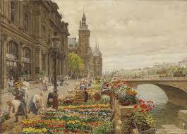 Marie Francois Firmin Girard French 1838 1921 Le Quai Aux Fleurs Et La Tour De L Horlage Christie S Academic Art Flower Market Giclee Print