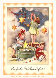 Cartolina Di Buon Natale Tedesca Con Angeli E Stelle Dorate Postcard Of Merry Christmas With Ange Immagini Di Natale Illustrazione Di Natale Arte Natalizia