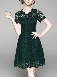 Green Cutwork Lace Ladder Insert Midi Dress Metisu Women Blouses Fashion Dresses Nice Dresses