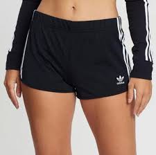 Details About Adidas Women Originals 3 Stripe Shorts Training Pants Black Yoga Jersey Dv2555
