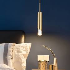 1 Light Bedside Suspension Pendant Light Modern Gold Hanging Lamp With Tube Metal Shade Beautifulhalo Com