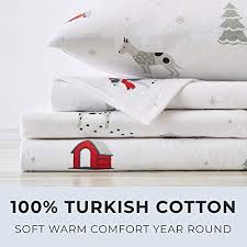 Great Bay Home 4 Piece Extra Soft Printed 100 Turkish Cotton Flannel Sheet Set Heavyweight Warm Cozy Luxury Winter Deep Pocket Bed Sheets Whittaker Collection Queen Pups In The Snow Buy Online
