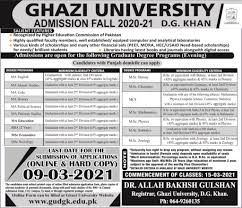 The total intake is 30 seats and fees of rs. Online Admission Portal 2020 2021 Ghazi University Pakistan
