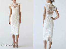 Das perfekte hochzeitskleid für jede frau. Grosshandel Freies Verschiffen Weisse Spitze Knielange Hochzeitskleid Hochzeit Hulle Saule High Neck Bleistift Kleid Brautkleider Von Linda Wedding 109 37 Auf De Dhgate Com Dhgate