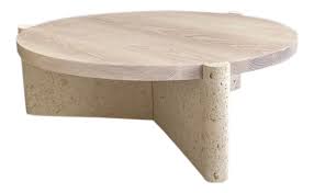 Modern Limestone And Wood Coffee Table In 2020 Coffee Table Wood Coffee Table Table