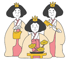 雛人形の三人官女のイラスト画像素材（無料 フリー）