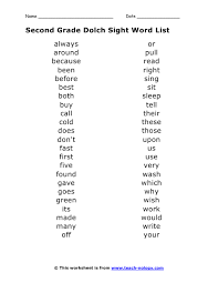 Second Grade Dolch Sight Word List Second Grade Sight Words 2nd Grade Spelling Grade Spelling
