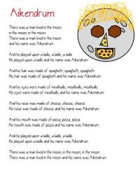 In it's current form, it teaches the about the names of clothing and body parts by associating them with different foods. Aiken Drum With Visual Activity Food Nutrition Circle Time Song Music Class