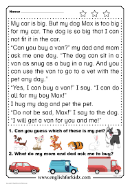 reading comprehension worksheets short word stories