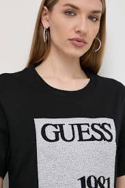 Bavlněné tričko Guess, barva černá