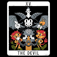 Shadow self, attachment, addiction, restriction, sexuality reversed: The Devil Xv Tarot Card Baphomet Neatoshop