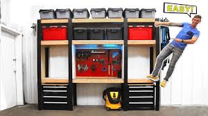 Cut ten 2×4's to 21 1/2″ long for the shelf supports. Simple Diy Garage Storage Shelves W Workbench Free Plans Youtube