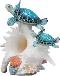 Ebros Colorful Nautical Blue Sea Turtle Family Swimming Over White Ocean Conch With Led Light Statue 9 25 Long Decorative Turtles Anemone Under The Sea Figurin In 2020 Blue Sea Sea Turtle Turtle