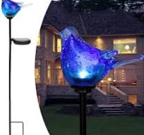Afirst Solar Bluebird Garden Stake Lights - Hand Blown Glass Decorative Garden Pathway Lights Outdoor Waterproof Bird Glass Stakes