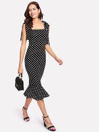 Self Tie Shoulder Polka Dot Ruffle Hem Dress Ruffle Hem Dress Hem Dress Fashion