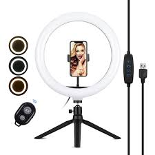 Andoer 10 Inch Led Ring Light Photography Fill In Lamp 3 Lighting Modes Dimmable Usb Powered With Phone Holder Ballhead Adapter Mini Desktop Tripod Remote Shutter For Live Streaming Video Recording Network Broadcast