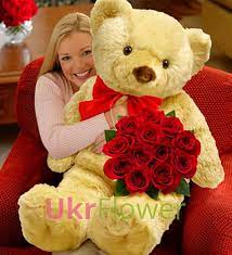 Send a teddy bear today! Giant Teddy Bear And Roses Ukrflower Flower Delivery Kiev Ukraine