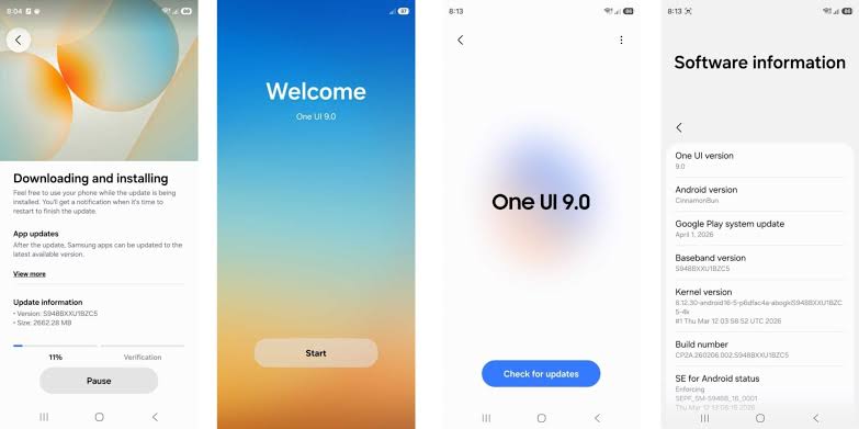 Samsung One UI 9.0 Beta installation screen based on Android 17., AI generated